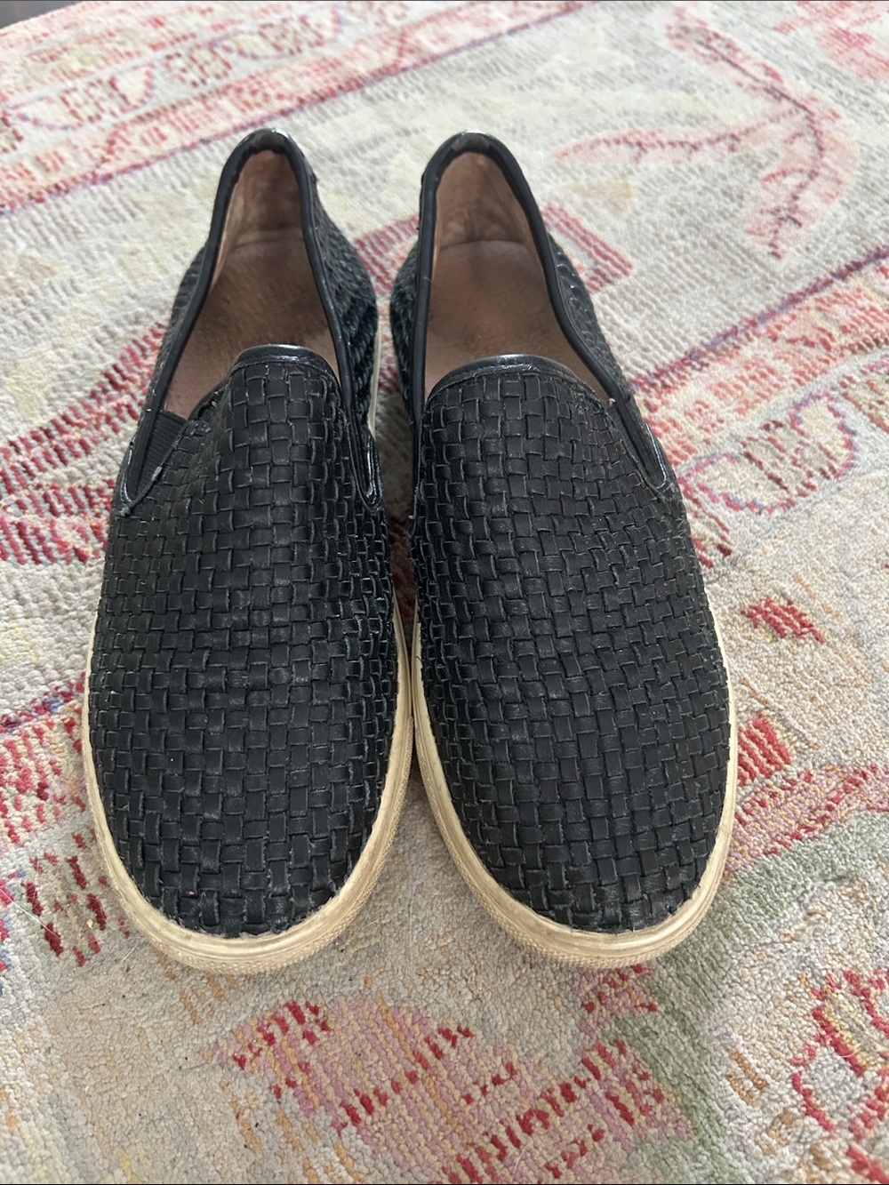 J Slides Black Woven Slip-On Loafers with Natural Sole